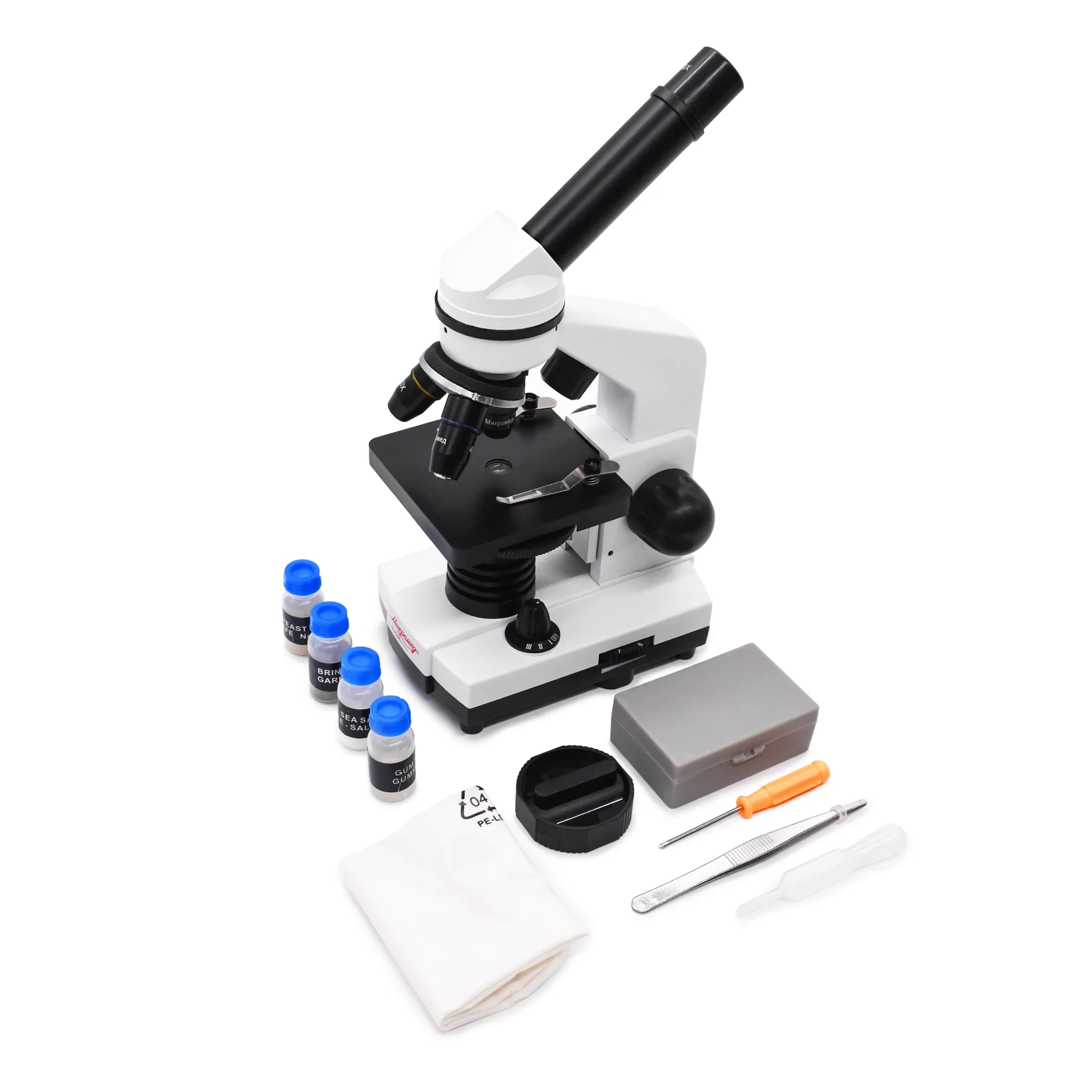Микроскоп школьный с подсветкой Микромед Атом 40х-800х в кейсе