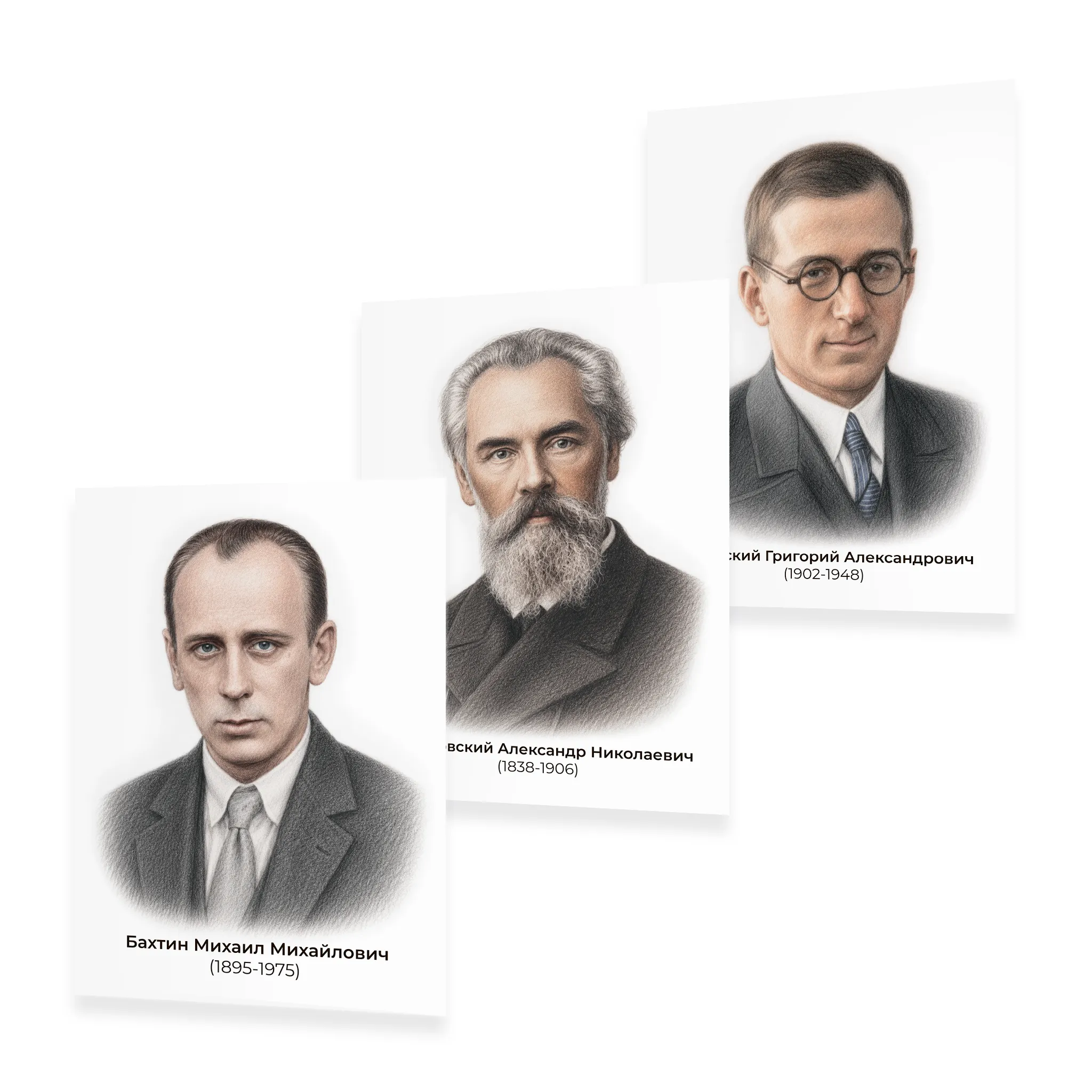 Комплект портретов литературоведов А3, 10 шт. (цветная печать)