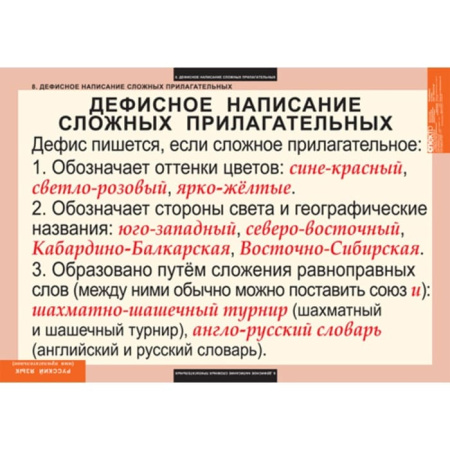 Имя прилагательное (Комплект таблиц 9 шт. Русский язык) 5-8506-009 Имя прилагательное (Комплект таблиц 9 шт. Русский язык) 5-8506-009